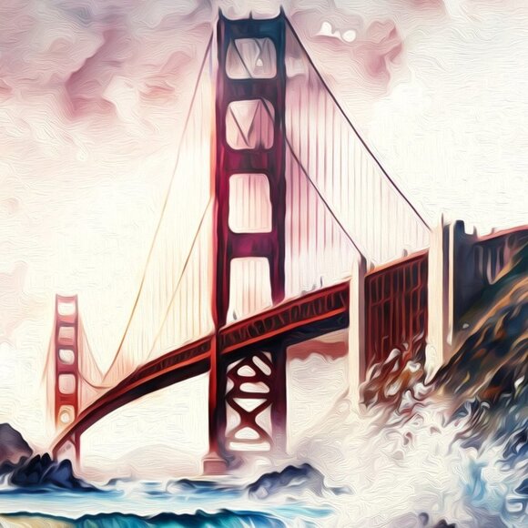 20x30 Golden Gate Bridge Fantasy Art Watercolor Oil Painting Poster - Picture 4 of 8